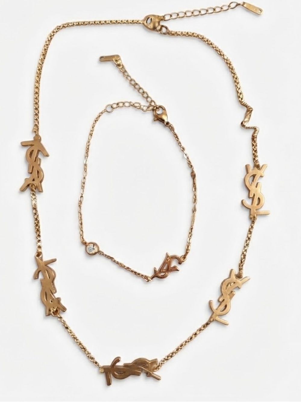 Gold-Tone Letter Link Necklace and Bracelet Set